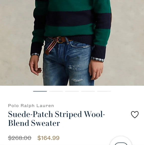 Polo men's sweater green and blue stripes. - Picture 6 of 8